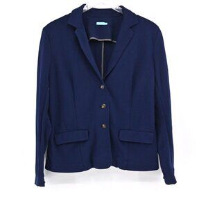 J MCLAUGHLIN Blazer Womens Size 12 Blue Knit Single Breasted Stretch Academia